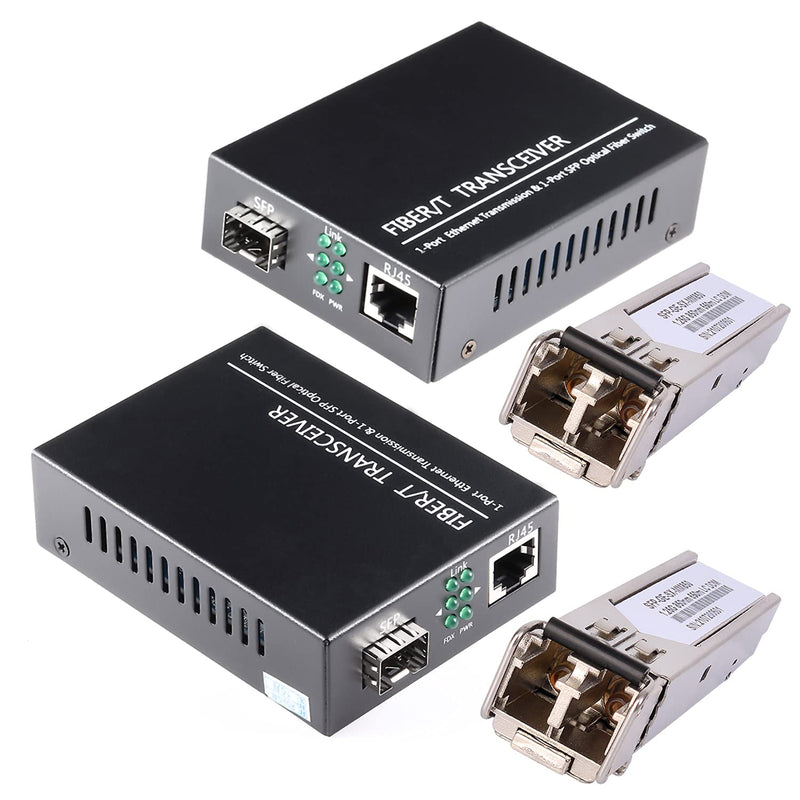 A Pair of 1.25G/s Bidi Gigabit Multi-Mode Fiber Ethernet Media Converter with 2PCS Bidi SFP LC Dual Transceiver Module Included, 10/100/1000Base-Tx to 1000Base-SX SMF RJ45 to SFP Slot up to 550M Include MultiMode LC Dual Port