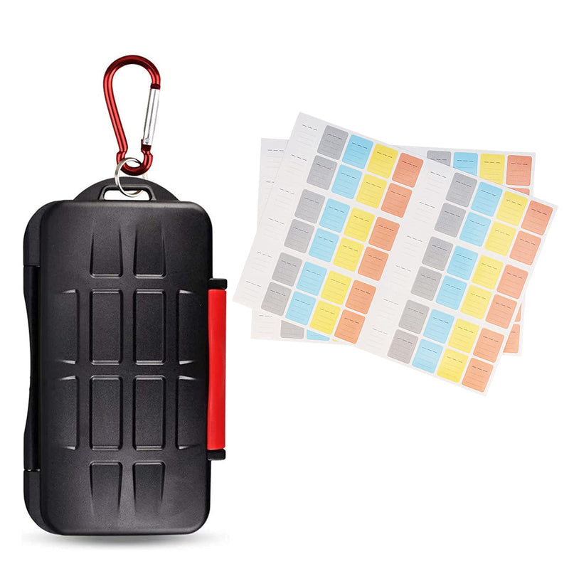 36 Slots Memory Card Case + 120 Count Card Labels: Water-Resistant Camera Memory Card Holder with Memory Card Labels for SD SDHC SDXC CF MSD Memory Card
