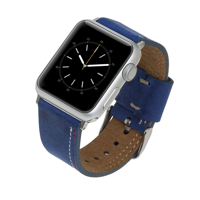 Venito Sessa Leather Slim Watch Band w/Gold Stud Compatible with Apple Watch 45mm 44mm 42mm 41mm 40mm 38mm - Wristband Replacement Strap designed for iwatch Series 1, 2, 3, 4, 5, 6, 7, SE Dark Blue 42mm-44mm-45mm