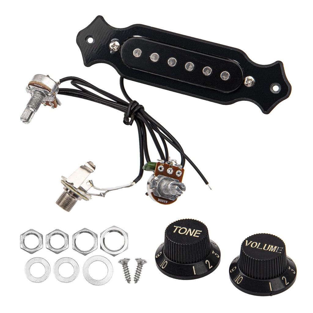 1Set Yootones Pre-wired 6-String Single Coil Guitar Pickup Harness with Volume & Tone knobs Pots Compatible with Cigar Box Guitar (Black)