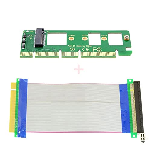 NFHK NGFF M-Key NVME AHCI SSD to PCI-E 3.0 16x x16 Vertical Adapter with Cable Male to Female Extension