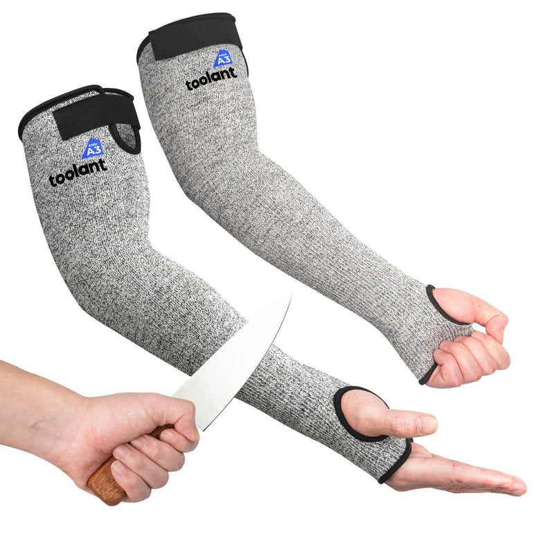 [AUSTRALIA] - OriStout Cut Resistant Farmers Sleeves with Thumb Hole, Arm Protectors for Thin Skin and Bruising, for Gardening, Welding, Kitchen, Arm Guards for Biting, Pet Grooming, Grey, 1 Pair One Size Grey (1 Pair) - Long 