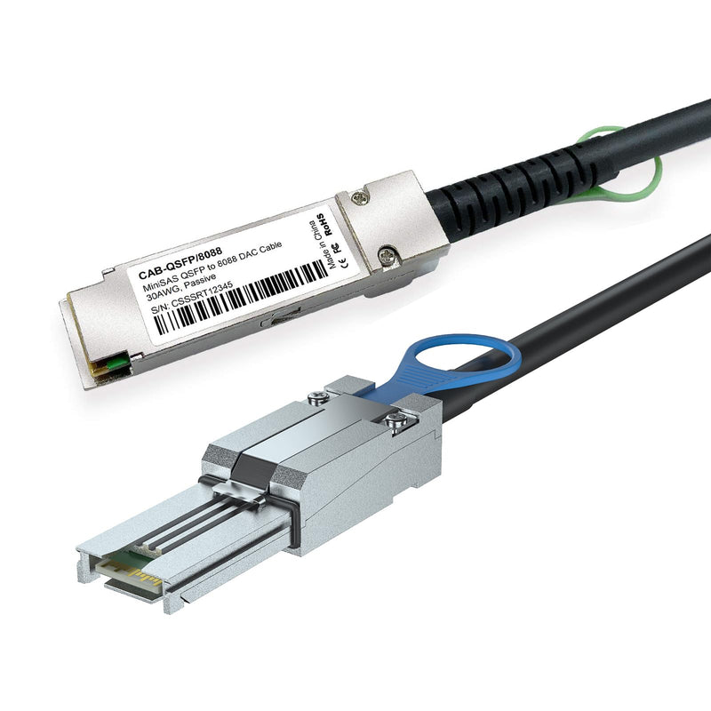 H!Fiber.com QSFP to SFF-8088 MiniSAS Cable, SFF-8436 to SFF-8088 External DDR Hybrid SAS Cable, 100-Ohm, 1 Meter(3.3ft), Copper Passive for NetApp DS4243 DS4246 DS2246 1m(3.3ft) SFF-8088 to QSFP(SFF8436)