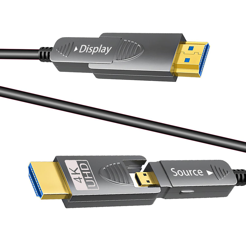 15ft 4K HDMI Cable, Fiber Optic, Micro HDMI to HDMI, Detachable | Detachable Type A to D, D to D, 17Gbps Ultra Speed, Slim Flexible, Long Extended, In Wall, Easy Through Pipe 15ft