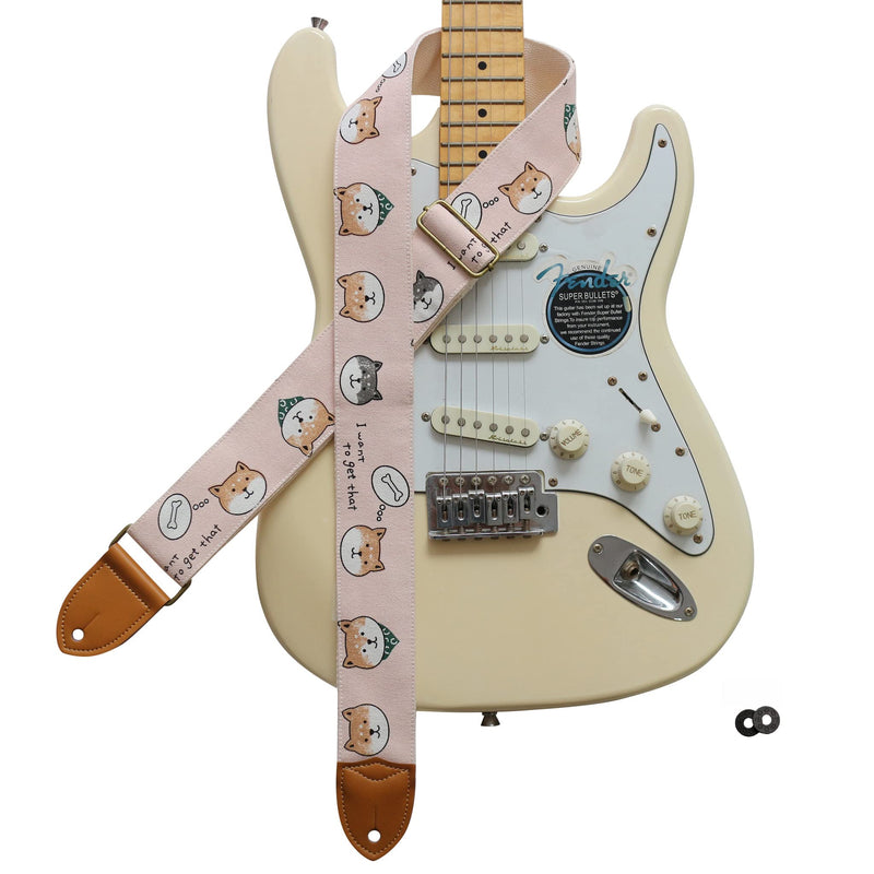 MUSIC FIRST Original Design, 2 inch width (5cm), Vintage Ukiyoe Style Pink Canvas Shiba Inu Electric Guitar Strap Bass Strap (Shiba Inu)