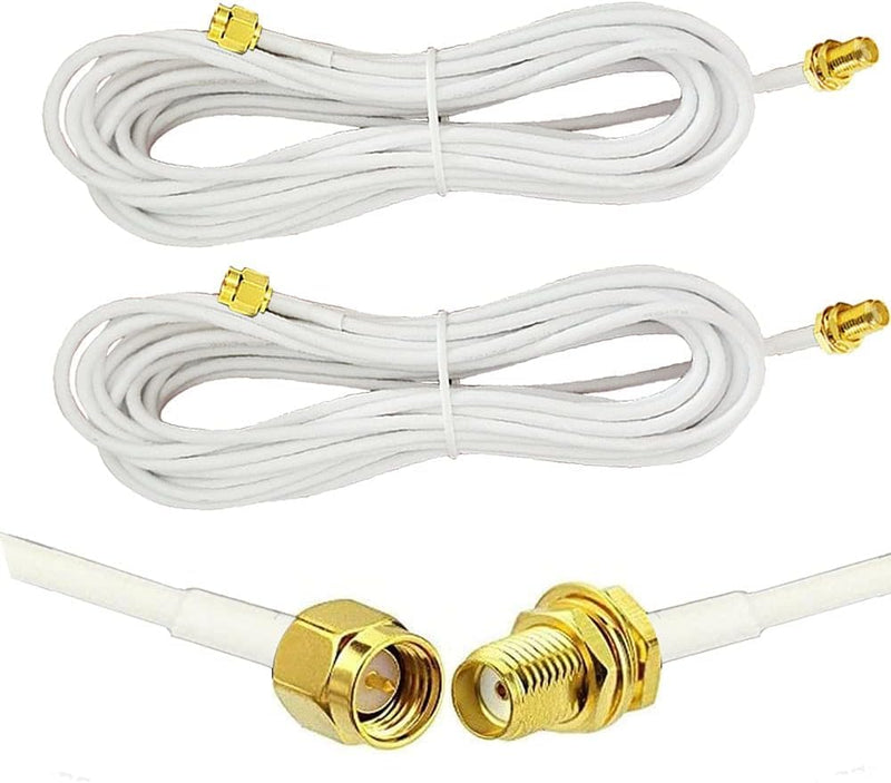 CORONIR 33ft SMA Extension Cable SMA Male to SMA Female WiFi Antenna Extension Cable for Wireless LAN Router Bridge & Cellular Antenna Wireless Network Card Security IP Camera - White Pack of 2 - 33ft