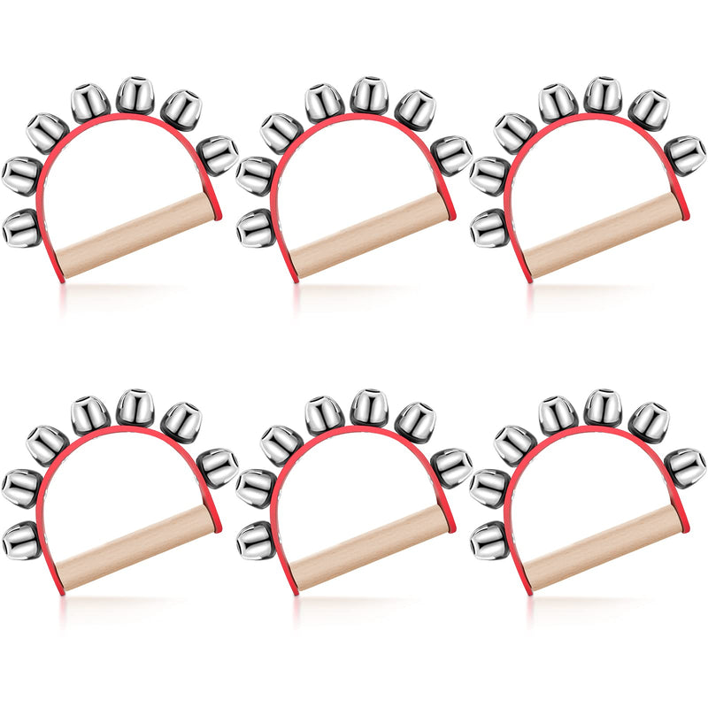 [AUSTRALIA] - Yeshone 6 Pieces Christmas Caroling Sleigh Bells Handheld Instrument Handheld Jingle Ring Sleigh Musical Bell Instrument Wooden Handle for Christmas Valentines Crafts Decor (7 Bells) 
