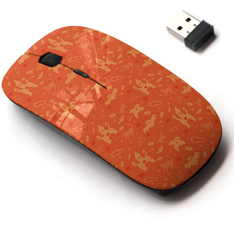 2.4G Wireless Mouse with Cute Pattern Design for All Laptops and Desktops with Nano Receiver - Halloween Orange
