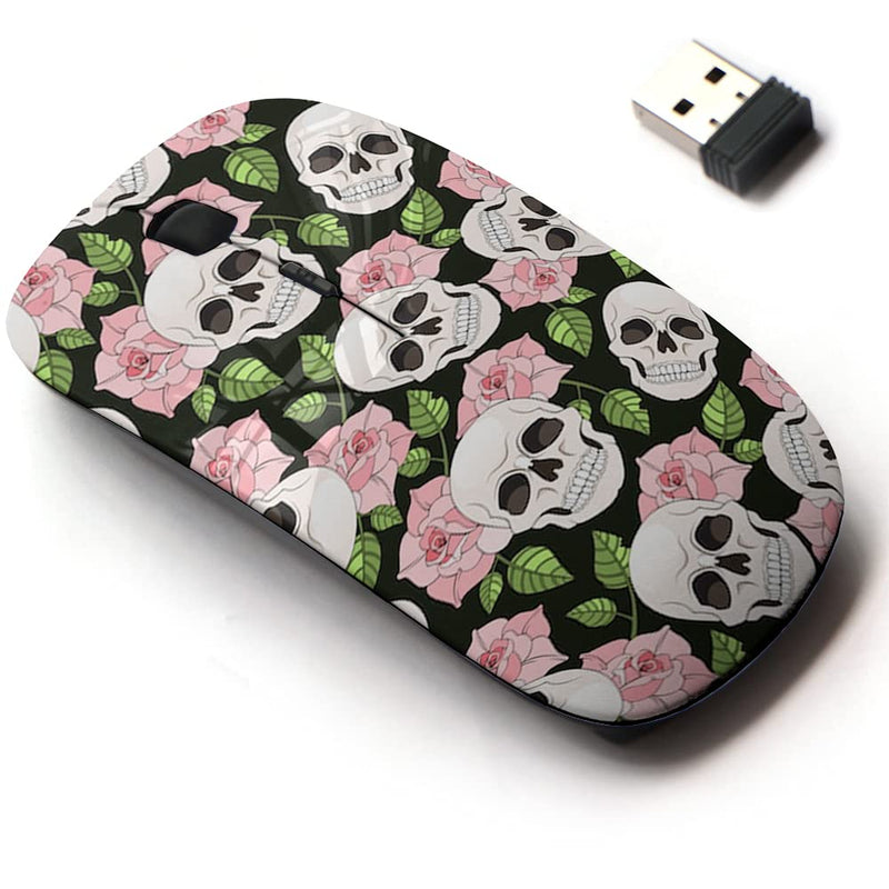 2.4G Wireless Mouse with Cute Pattern Design for All Laptops and Desktops with Nano Receiver - Gothic Roses Skulls