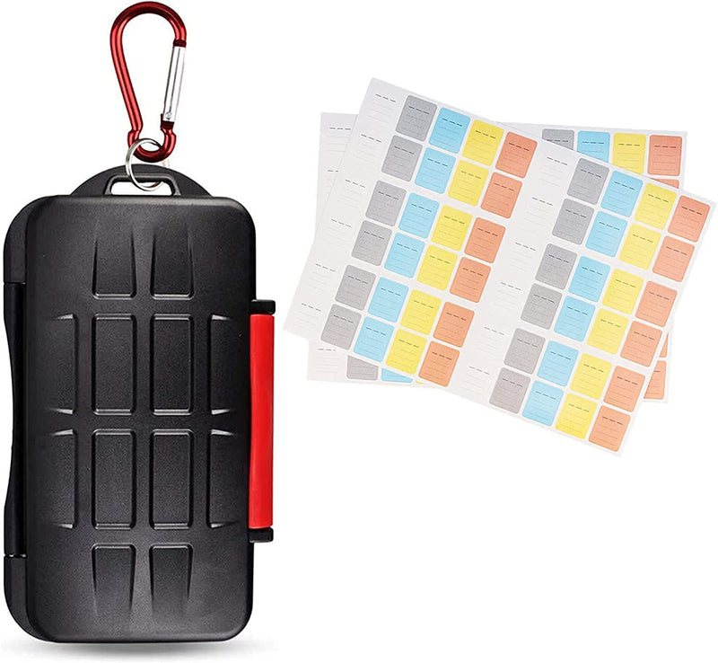 Water-Resistant Memory Card Case + 120 Count Card Labels: Camera Memory Card Holder with Memory Card Labels for 12 SD Cards & 12 Micro SD Cards