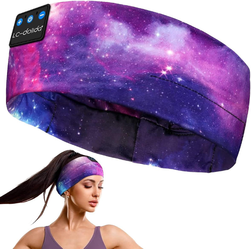 LC-dolida Sleep Headphones Bluetooth Headband Sleeping Wireless Headband Headphones with Thin HD Stereo Speakers Perfect for Side Sleepers, Sport, Yoga, Travel Purple Starry