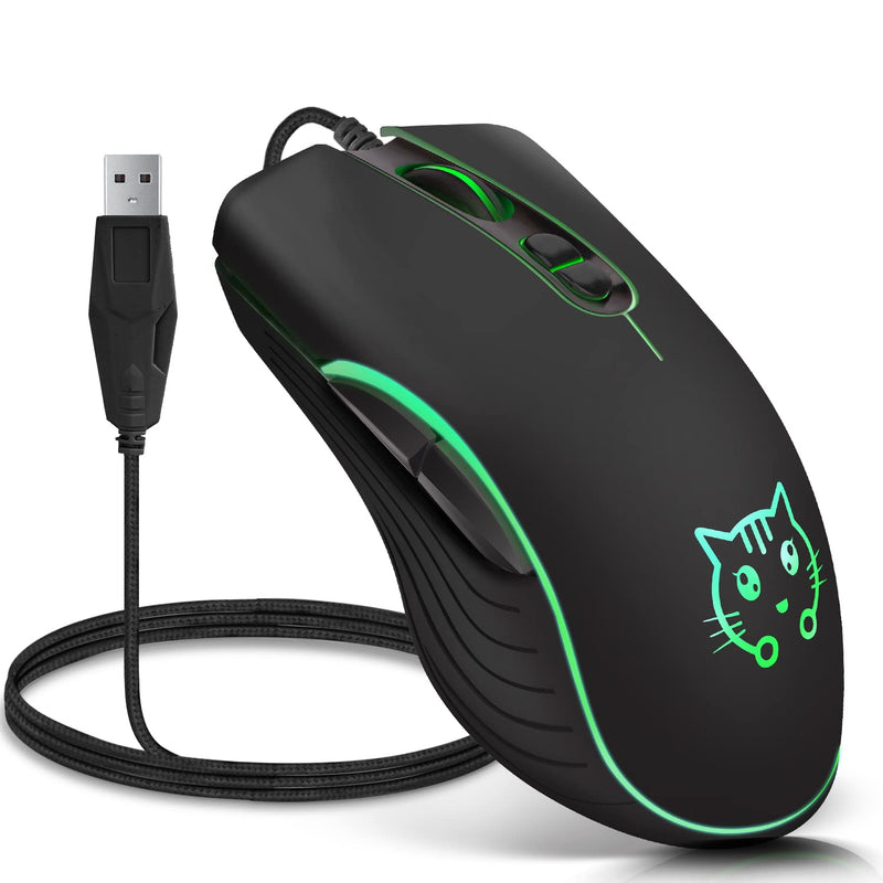 Gaming Mouse,7 Colors Backlit Optical Game Mice Ergonomic USB Wired with 2400 DPI and 6 Buttons 4 Shooting for Computer/Win/Mac/Linux/Andriod/iOS. (Black) Black