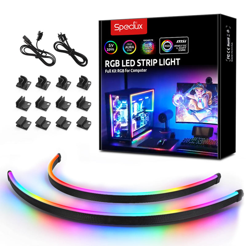 [AUSTRALIA] - NEON Addressable RGB PC LED Strip, 2x15.7inch WS2812 RGB Rainbow Magnetic ARGB Strip for 5V 3-pin Aura SYNC, Gigabyte RGB Fusion, MSI Mystic Light Sync, with 12pcs Strong Magnetic Brackets Neon ARGB 2 Strips 5V 3 Pin 