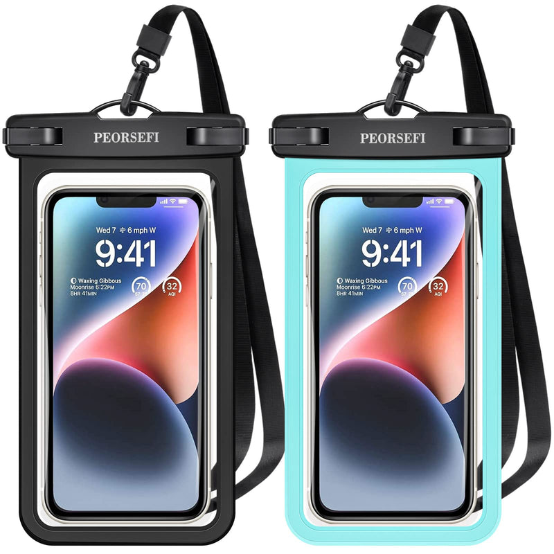 Universal Waterproof Phone Pouch - Waterproof Case for iPhone 14 13 12 11 Pro Max XS Plus Samsung Galaxy Cellphone Up to 7.0"， IPX8 Waterproof Cellphone Dry Bag Beach Vacation Essentials-2 Pack Black&Green