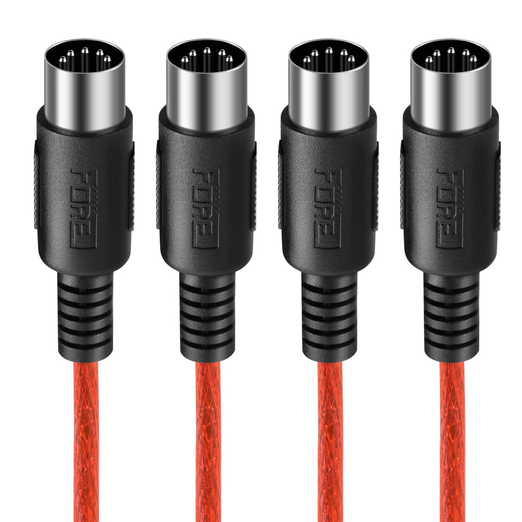 FORE 10 Feet 2-Pack Male to Male 5-Pin DIN MIDI Cable Compatible with MIDI Keyboard/Synthesizer/Guitar Multi Effects/Audio Interface/Audio Mixer/Auido Amplifier/External Sound Card/Red 10-Feet Red