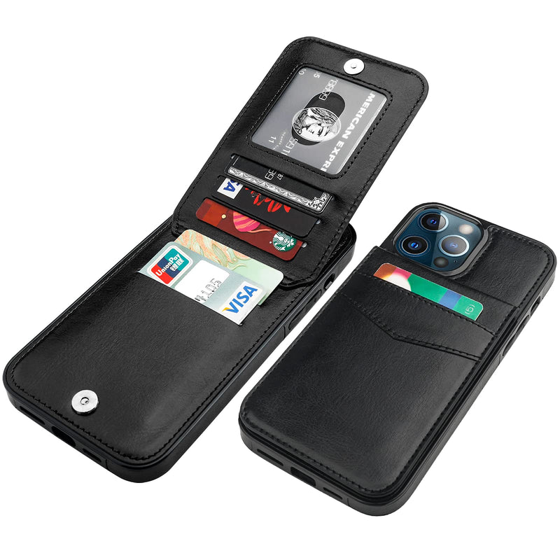 [AUSTRALIA] - KIHUWEY Compatible with iPhone 13 Pro Max Case Wallet with Credit Card Holder, Premium Leather Magnetic Clasp Kickstand Heavy Duty Protective Cover for iPhone 13 Pro Max 6.7 Inch(Black) Black 