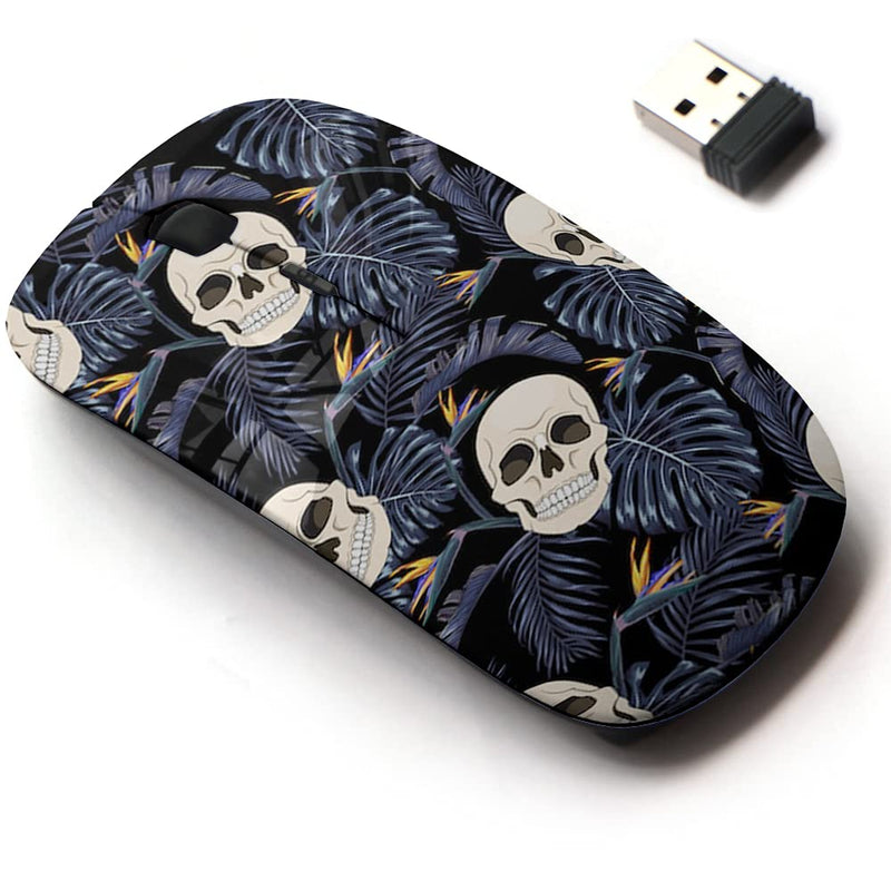 2.4G Wireless Mouse with Cute Pattern Design for All Laptops and Desktops with Nano Receiver - Gothic Skulls Flowers