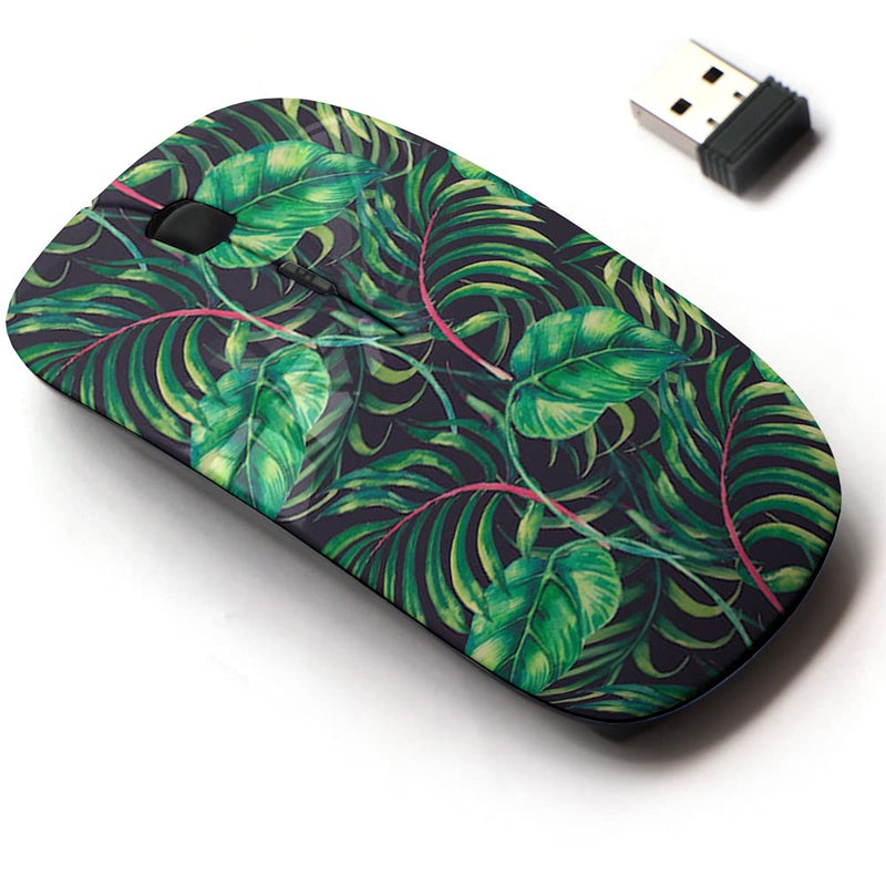 2.4G Wireless Mouse with Cute Pattern Design for All Laptops and Desktops with Nano Receiver - Tropical Palm Leaves Jungle Plant