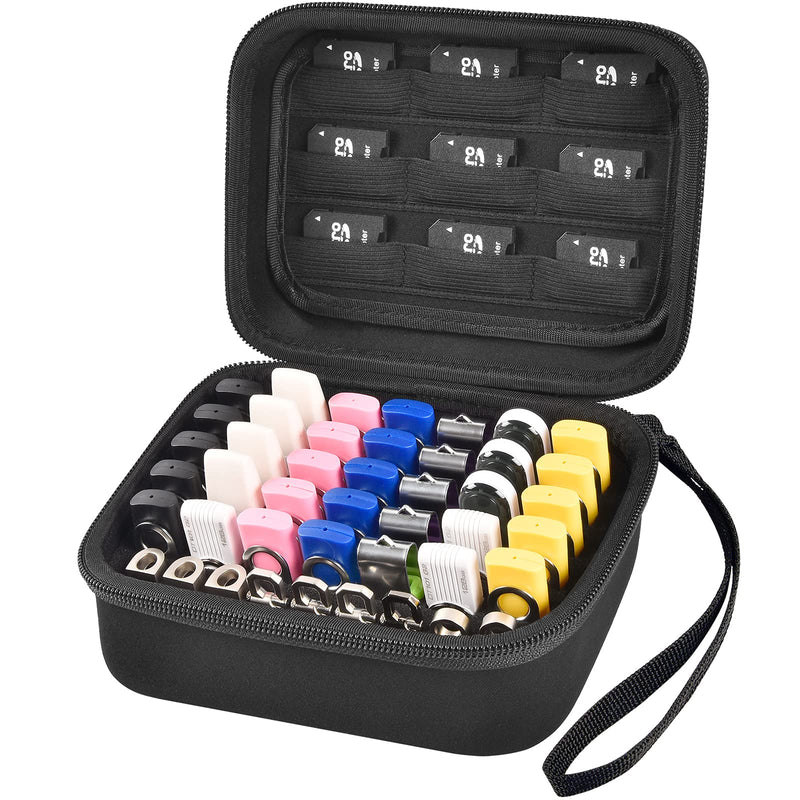 USB Flash Drive Case, Thumb Drive, Memory Card SD SDXC SDHC Card Holder Organizer, Electronic Accessories Storage Bag for SanDisk/ SamData/ Samsung/ TOPESEL/ PNY/ Memory Stick/ YubiKey (Box Only) Black