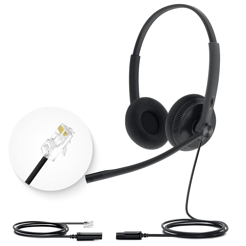 Yealink Phone Headsets for Office Phones YHS34 Lite QD to RJ9 Wired Headset Compatible with Poly Avaya Snom Grandstream Phones Desk Landline Headset with Microphone -Dual/111g/2.1m Cable Foamy Ear Cushions - Dual