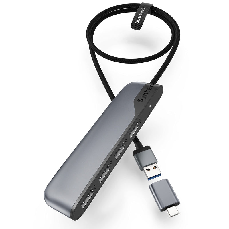USB Hub Syntech 4-Ports USB Hub 3.0 with 2ft Extended Cable, USB Splitter with a USB C to USB Adapter, Compatible with MacBook Pro 2021, Mac Pro/Mini, iMac, ASUS, Chromebook, Dell, Surface Pro, etc.