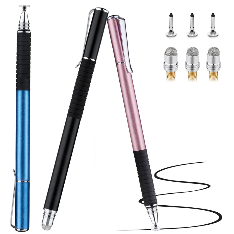 Stylus for iPad, Abiarst Stylus Pens for Touch Screens Disc & Fiber Tip for Apple/iPhone/Ipad pro/Mini/Air/Android/Microsoft/Surface All Capacitive Touch Screens (3-Pack (Black/Blue/Rose Gold)) 3-Pack (Black/Blue/Rose Gold)
