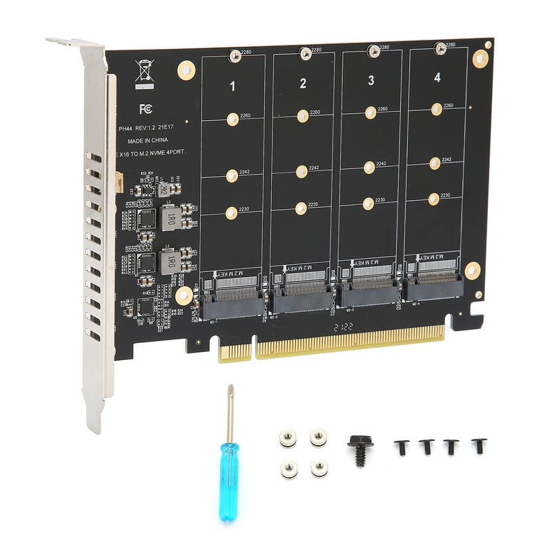 Quad M.2 NVME SSD to PCI-E 4.0 X16 Adapter, High Speed 4x32Gbps Soft Raid Card with Individual LED Indicator Support 2230 2242 2260 2280 (ph44)