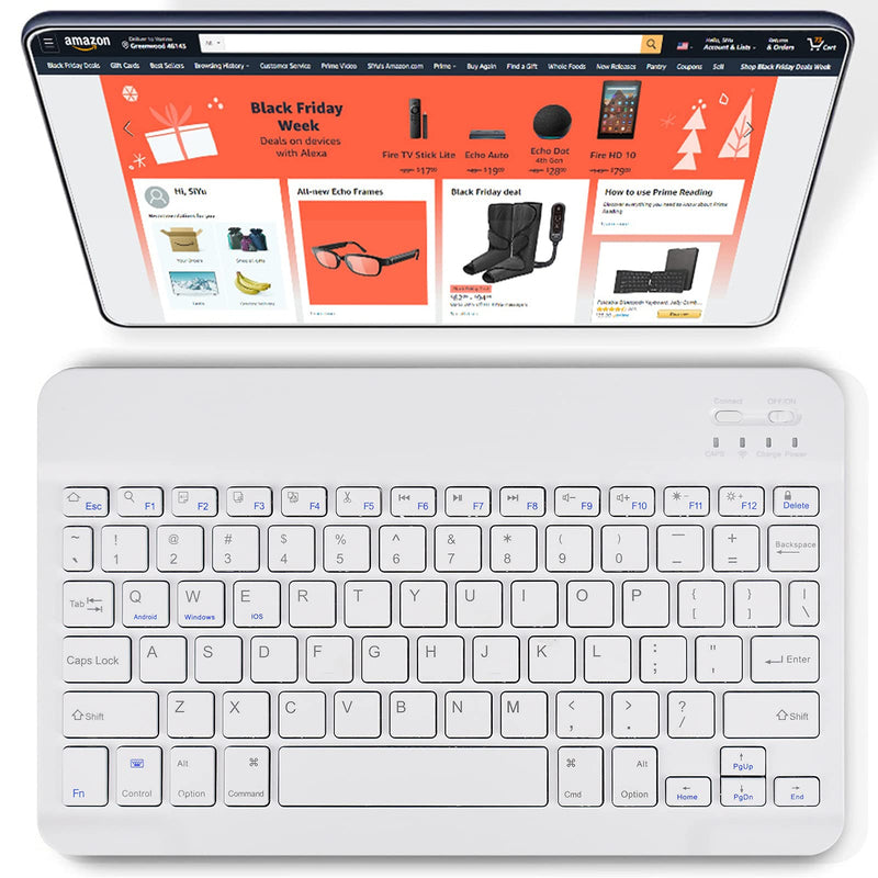 DETUOSI Universal 9.6-10.5 inch Wireless Bluetooth Keyboard, Multi-Device Travel Portable Ultrathin (6mm) Lightweight Wireless Bluetooth Keyboard for iOS/Android/Windows Tablet, Computer, Phone #White for 9.6-10.5 inch tablet White