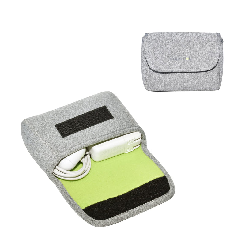 QUESTON Storage Pouch Bag Cases for Accessories MacBook Laptop Power Adapter, Wireless Mouse, iPhone Chargers, Cellphone, Power Bank, Cord, Travel Cable Electronic Organizer Small Light gray/green