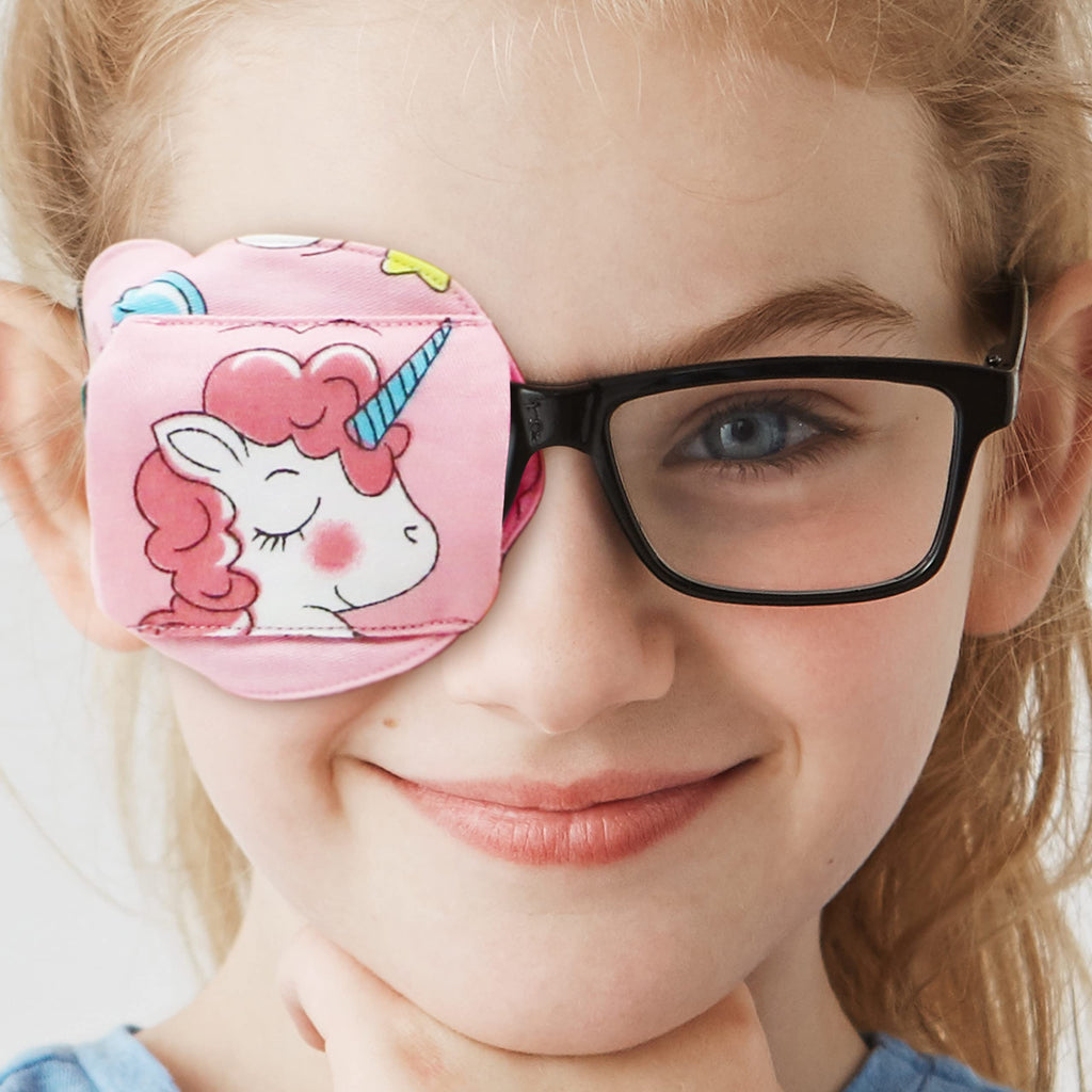3D Cotton & Silk Eye Patch for Kids | Girls Eye Patch for Glasses | Medical Eye Patch for Children with Lazy Eye (Pink Unicorn, Right Eye) To Cover Right Eye Pink Hair Unicorn