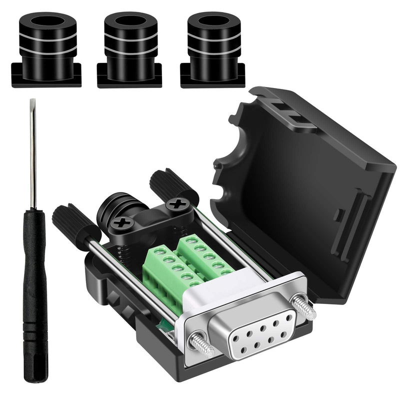 Dbilida DB9 Solderless Connector Female, DB9 Breakout Connector RS232 D-SUB Serial to 9pin Port Terminal with Case