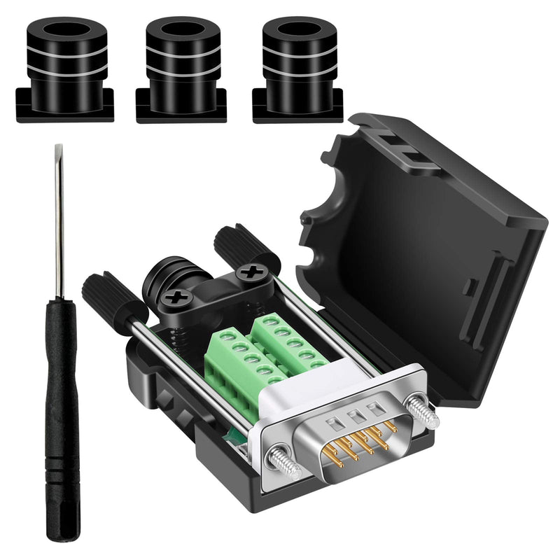 Dbilida DB9 Solderless Connector Male, DB9 Breakout Connector RS232 D-SUB Serial to 9pin Port Terminal with Case
