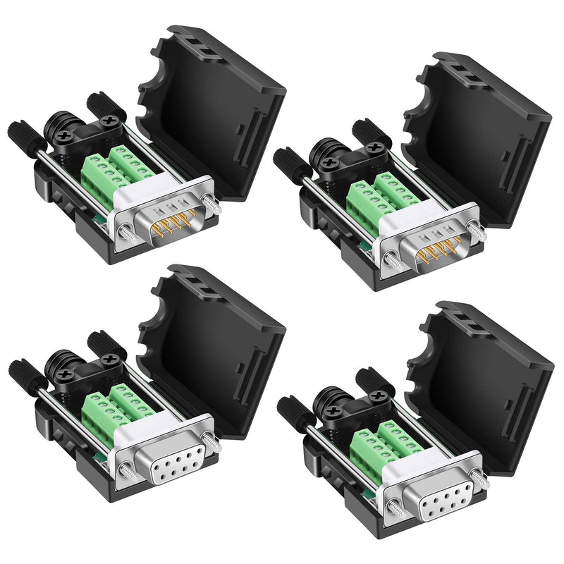 Dbilida DB9 Solderless Connector (2Male+2Female), DB9 Breakout Connector RS232 D-SUB Serial to 9pin Port Terminal with Case 2Male+2Female