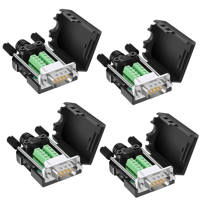 Dbilida DB9 Solderless Connector 4Male, DB9 Breakout Connector RS232 D-SUB Serial to 9pin Port Terminal with Case
