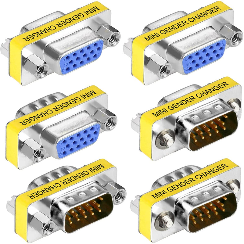 DKARDU 6 PCS VGA SVGA Coupler Connector, H15 Female to Female Male to Male Gender Changer Adapter, Male to Female Mini Gender Changer