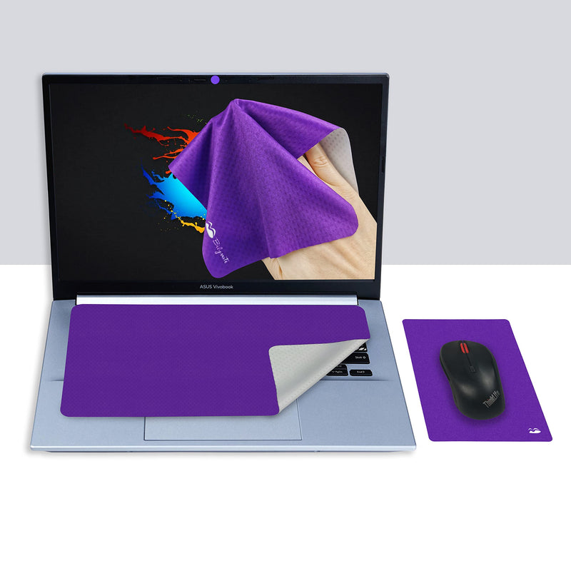Bilymate Sticky Travel Mouse Pad, Multi-Functional Microfiber Mouse Pad for Laptop, Portable & Washable Keyboard Cover and Monitor Microfiber Cleaning Cloth All in One-Purple Purple