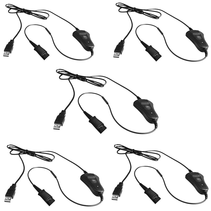 QD-to-USB Adapter Cable with Volume-Mute - 5PACK for 4-Pin Plantronic-QD Plug Headset