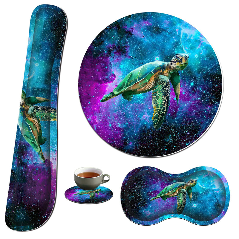 Keyboard Wrist Rest & Mouse Pad & Mouse Wrist Rest Support & Coaster, Non Slip Rubber Base Wrist Support with Ergonomic Raised Memory Foam for Computer Laptop Home Office, Turtle Galaxy