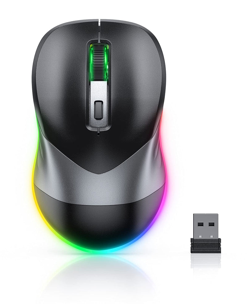 Wireless Mouse, Jiggler Mouse for Laptop - LED Mouse Rechargeable Computer Mice Mouse Mover Undetectable Random Movement with On/Off Button Keeps Computer Awake - Black&Grey Black & Grey Mouse