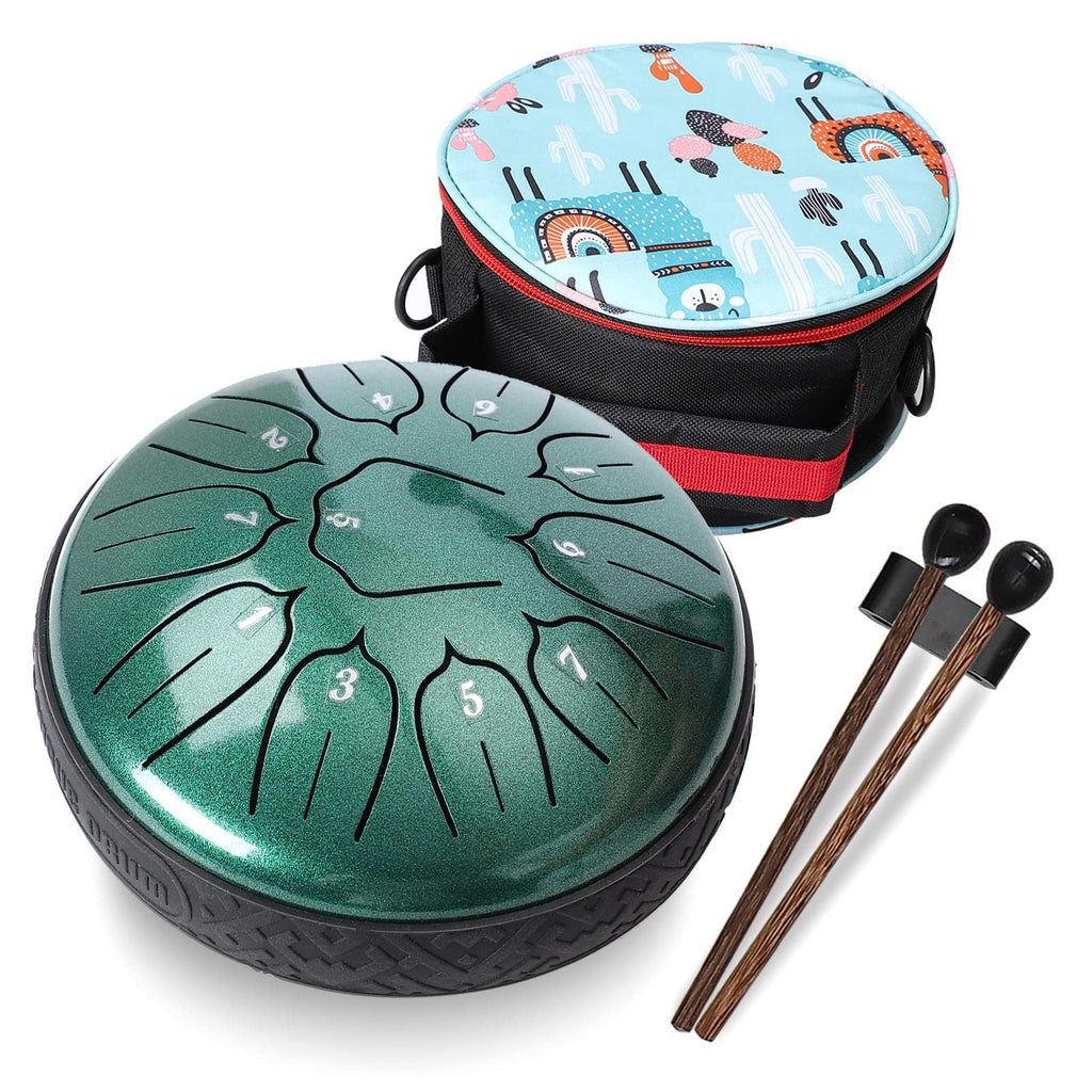 Steel Tongue Drum 11 Notes 6 inch Handpan Drum Percussion Instruments with Mallets Bag for Meditation Musical Education Concert Party Gifts - Green 6 inch 11 Notes Green