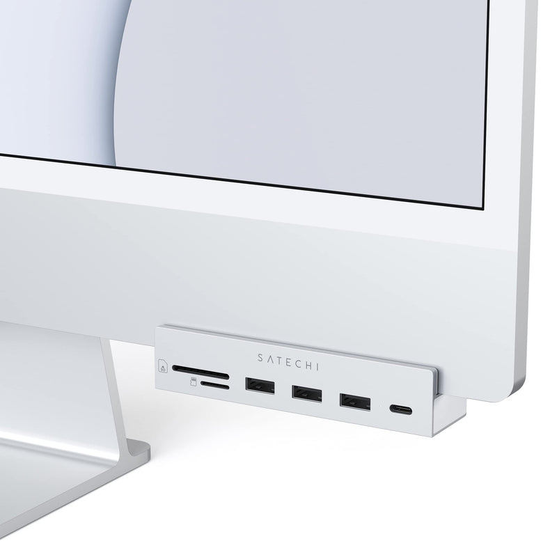 Satechi USB-C Clamp Hub – USB-C Data Port, USB-A 3.0 Data, Micro/SD Card Reader – Compatible with Apple Studio Display and 2021 iMac 24-inch. Does Not Fit 2020 iMac and Earlier Models (Silver) Silver