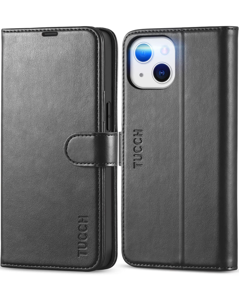 TUCCH Case for iPhone 13 Wallet Case, PU Leather Flip Folio Case with [Shockproof TPU Inner Shell], RFID Blocking Card Holder Kickstand Phone Cover Compatible with iPhone 13 6.1-inch 2021, Black