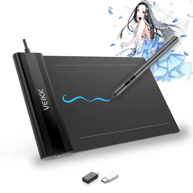 Drawting Tablets VEIKK S640 Computer Graphics Tablets, Ultra Thin and Pocket Pen Tablet 8192 Levels Digital Drawing Pad for Computer on Linux /Windows /Mac OS /Android, OSU Gaming Pad