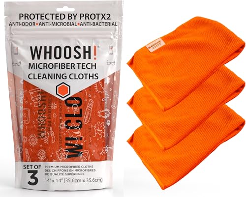 WHOOSH! Microfiber Glasses & Screen Cleaning Cloth, 3 Pack, 14x14, Orange 3 Count (Pack of 1)