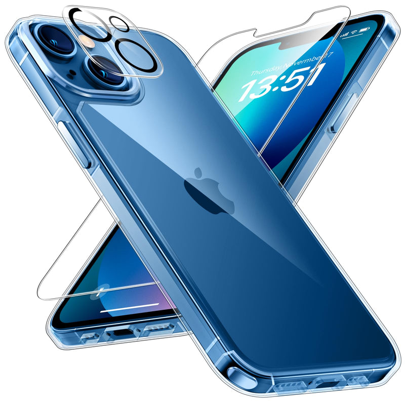TAURI 5 in 1 for iPhone 13 Case Clear, [Not-Yellowing] [Military-Grade Drop Protection] Slim Shockproof Phone Lanyard Case for iPhone 13 6.1 inch A-Clear for iPhone 13 6.1"