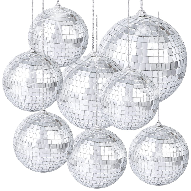 8 Pieces Mirror Disco Balls Silver Hanging Disco Light Mirror Ball for Retro Party, Fun Party, Home Bands Decorations