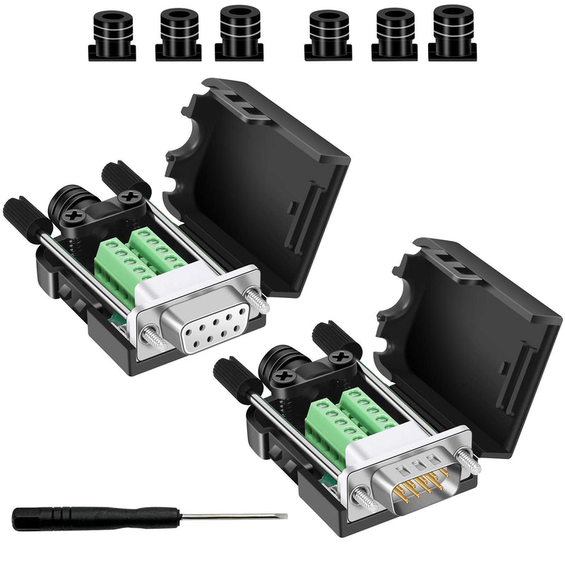 BIFALE DB9 Breakout Connector (3 Male+3 Female), DB9 Solderless Connector RS232 D-SUB Serial Adapters 16mm thinner 9 Pin Port Terminal Breakout Board with Case Long Bolts Tail Pipe 3 Male+3 Female
