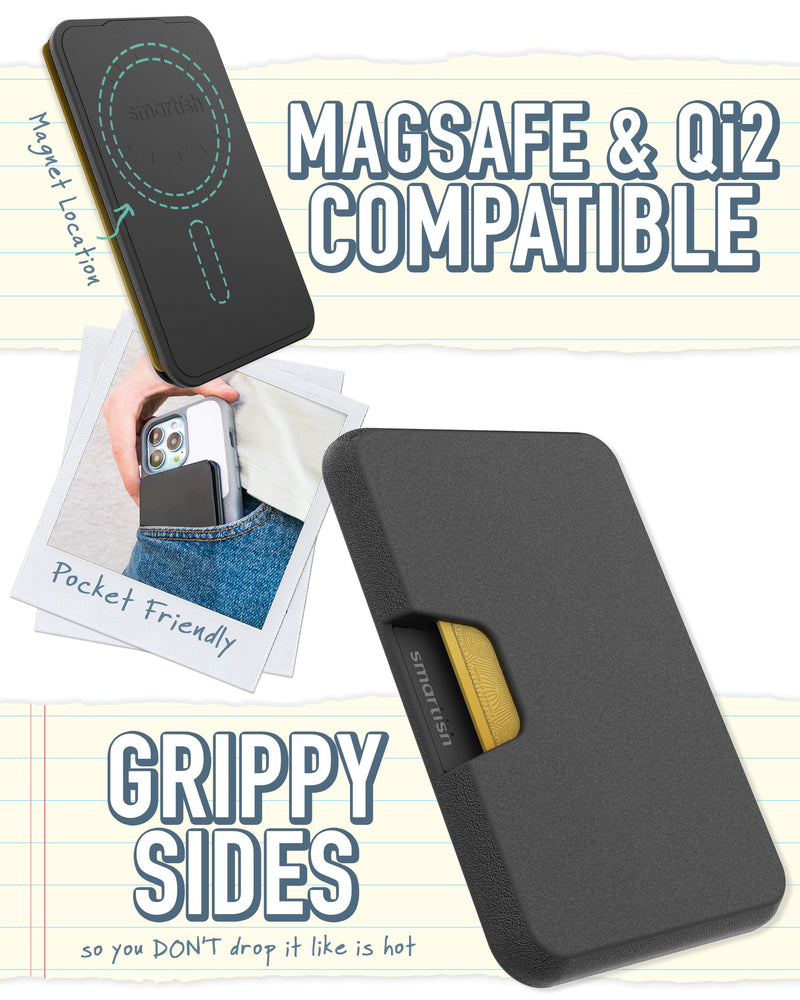 Smartish Wallet for MagSafe iPhones - Side Hustle - Slim Detachable Magnetic Card Holder for Apple iPhone 15/14/13/12 Models - Black Tie Affair