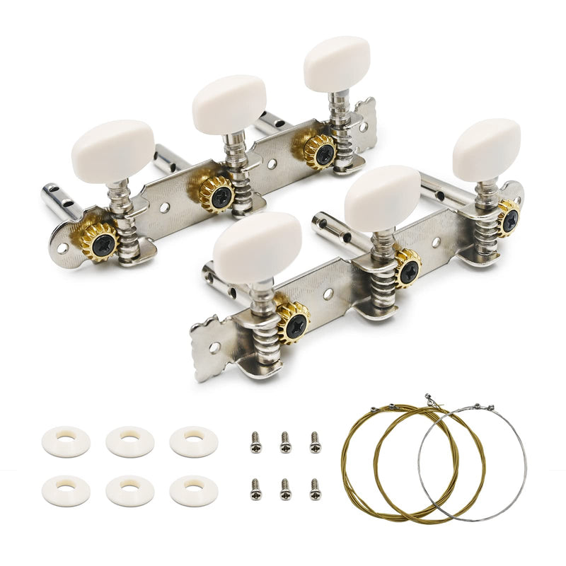 3R3L Tuning Pegs Keys 3 Guitar Tuning Machine Heads in a line, Double Hole Tuners Set with 6 Strings for Acoustic Classical Guitar, Chrome Plated