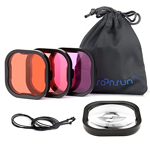SOONSUN 4-Pack Underwater Dive Filters for GoPro Hero 13 12 11 10 9 8 Black